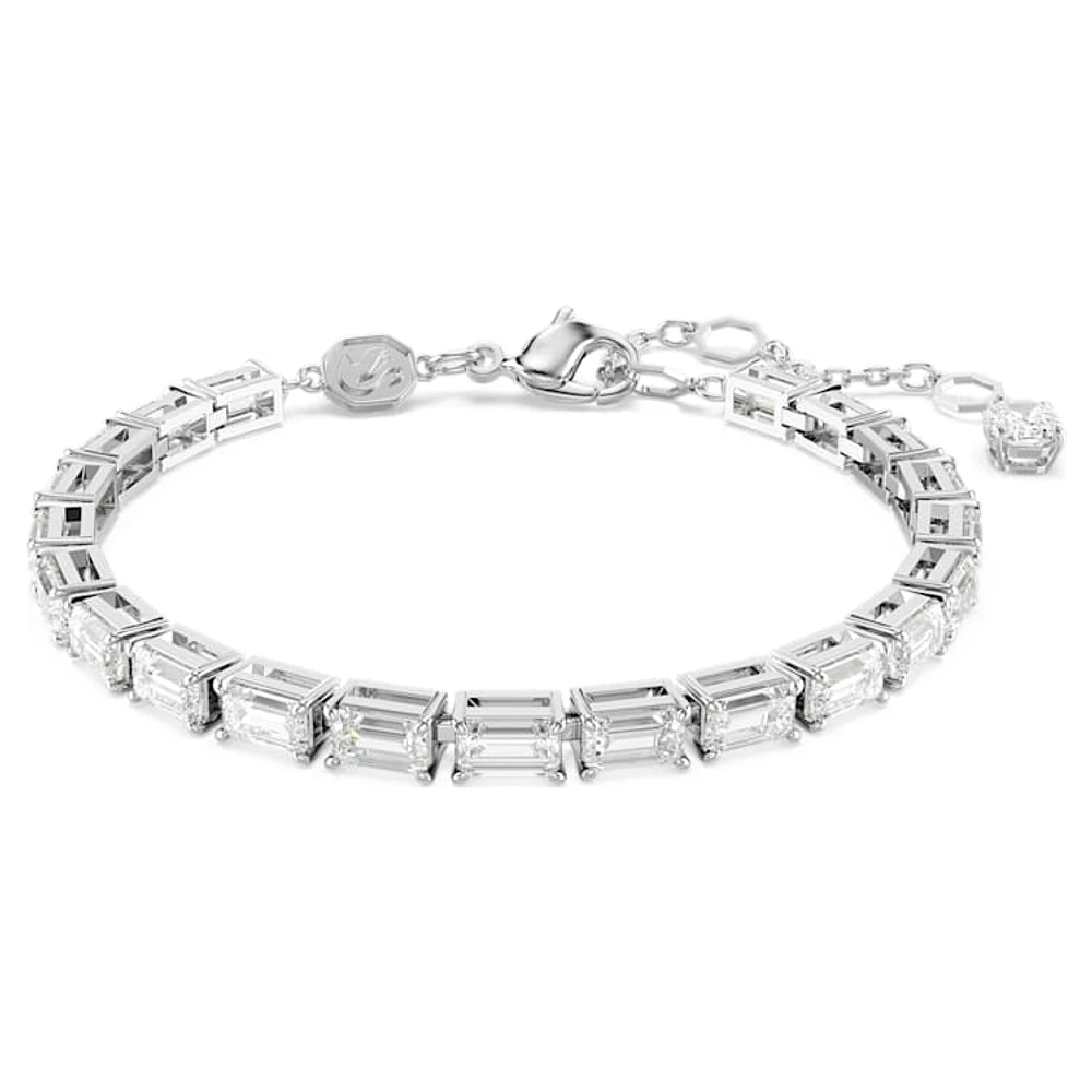 Matrix Tennis bracelet, Baguette cut, White, Rhodium plated by SWAROVSKI