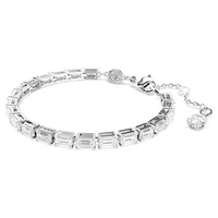 Matrix Tennis bracelet, Baguette cut, White, Rhodium plated by SWAROVSKI