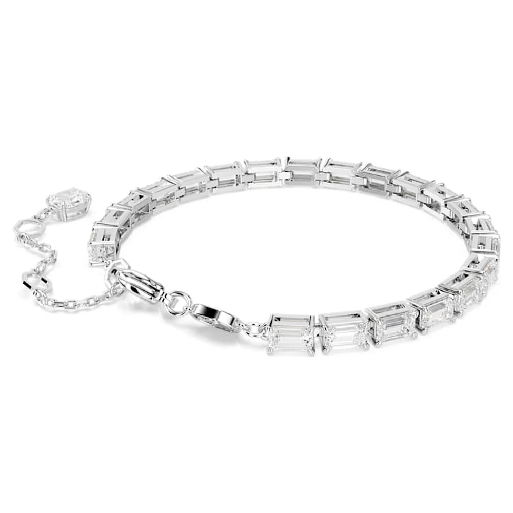 Matrix Tennis bracelet, Baguette cut, White, Rhodium plated by SWAROVSKI