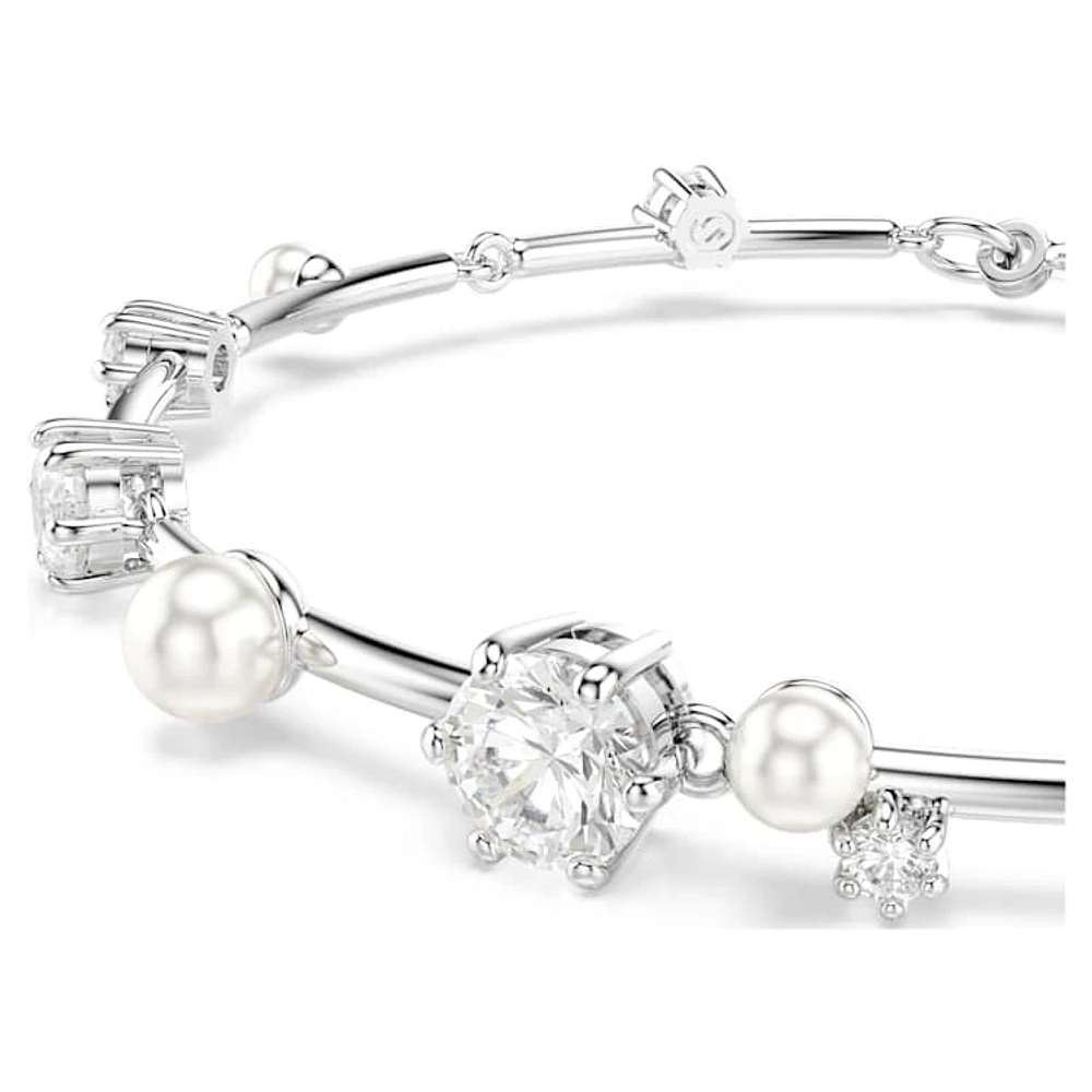 Constella Tennis bracelet, Crystal pearl, Round cuts, White, Rhodium plated by SWAROVSKI