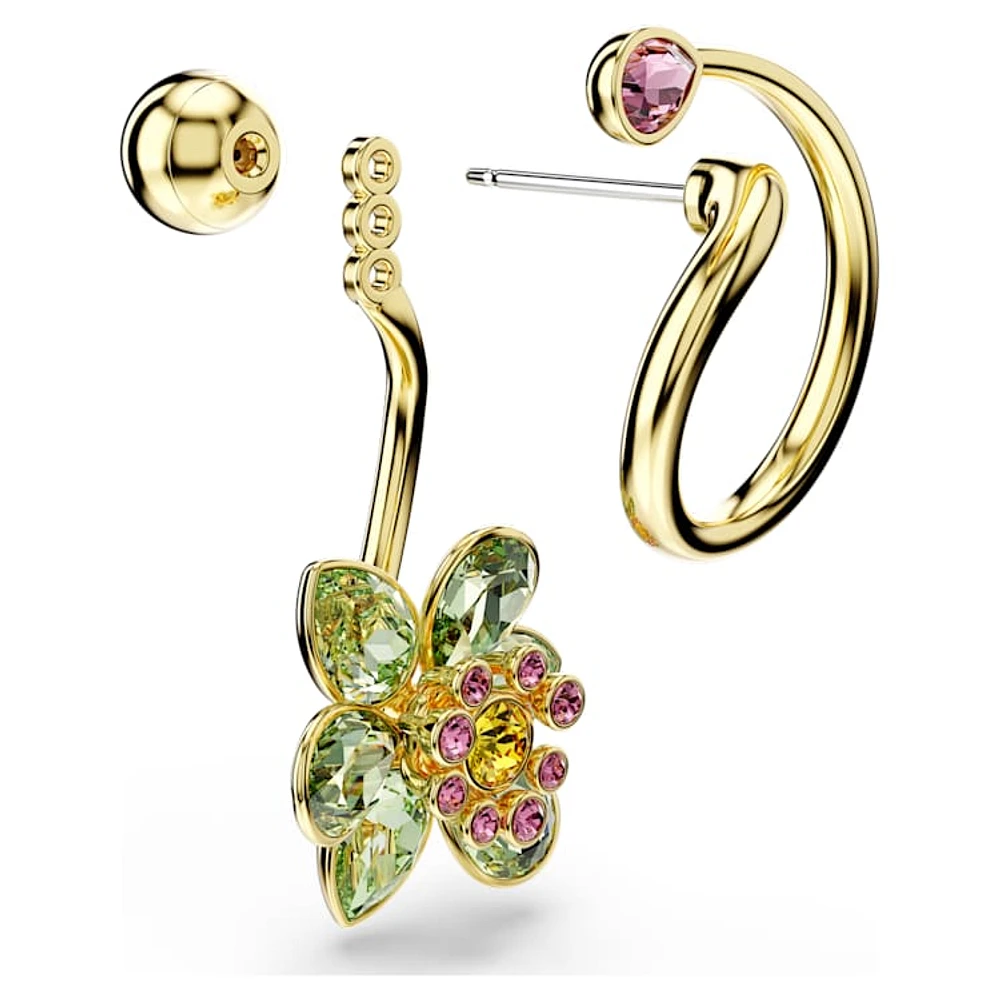 Idyllia drop earrings, Asymmetrical design, Mixed cuts, Flower, Multicoloured, Gold-tone plated by SWAROVSKI