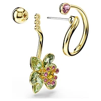 Idyllia drop earrings, Asymmetrical design, Mixed cuts, Flower, Multicoloured, Gold-tone plated by SWAROVSKI