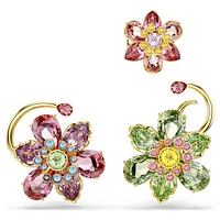 Idyllia ear cuff, Set (3), Asymmetrical design, Mixed cuts, Flower, Multicoloured, Gold-tone plated by SWAROVSKI