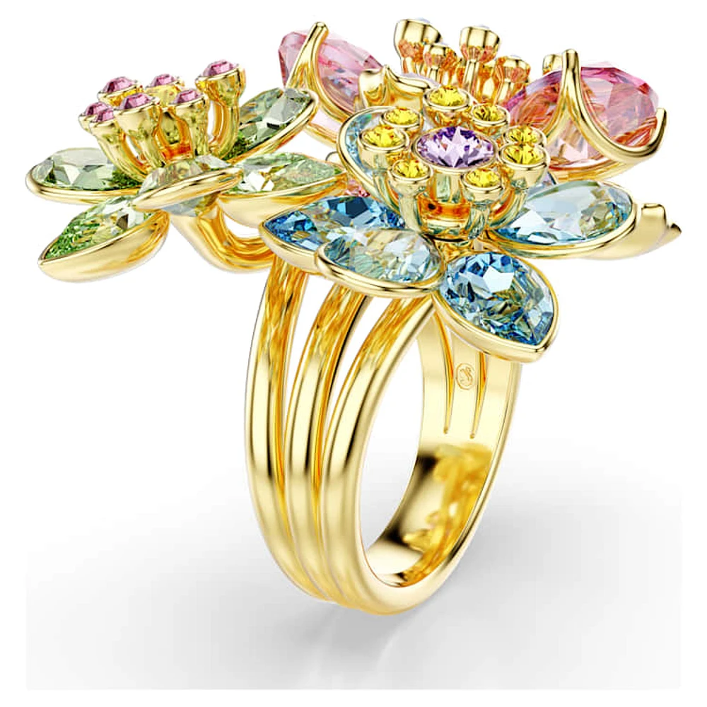 Idyllia ring, Mixed cuts, Flower, Multicoloured, Gold-tone plated by SWAROVSKI