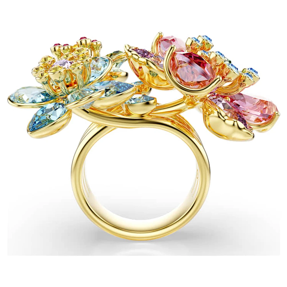 Idyllia ring, Mixed cuts, Flower, Multicoloured, Gold-tone plated by SWAROVSKI