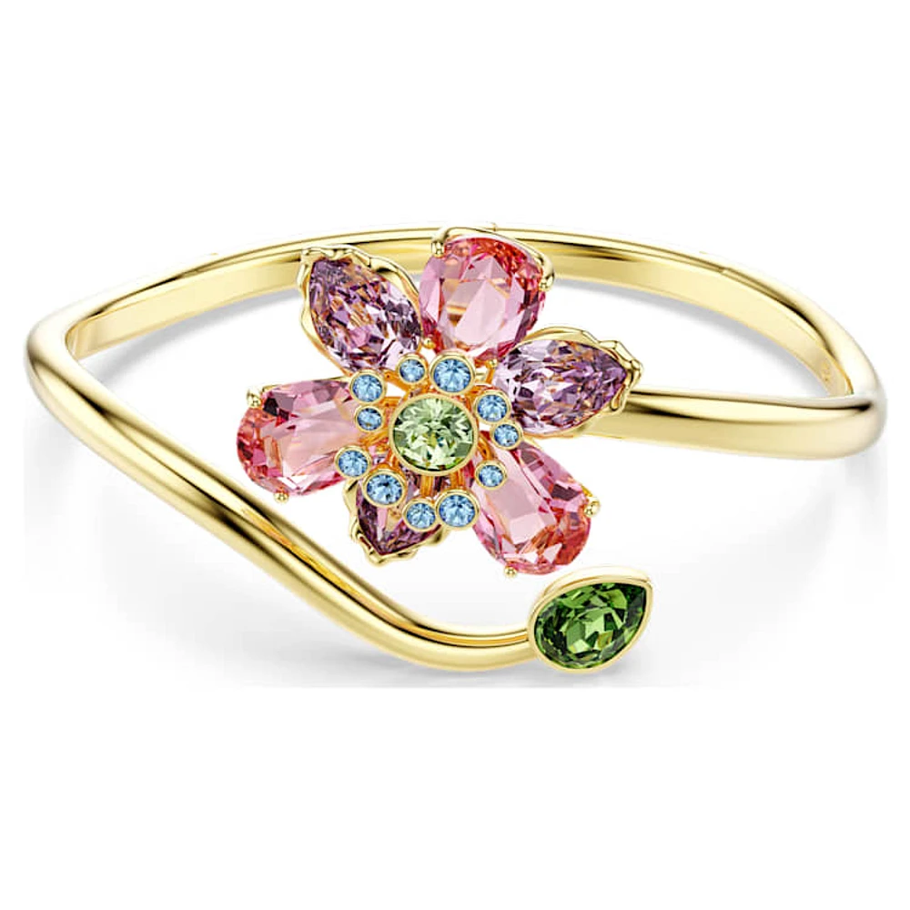 Idyllia bangle, Mixed cuts, Flower, Multicoloured, Gold-tone plated by SWAROVSKI