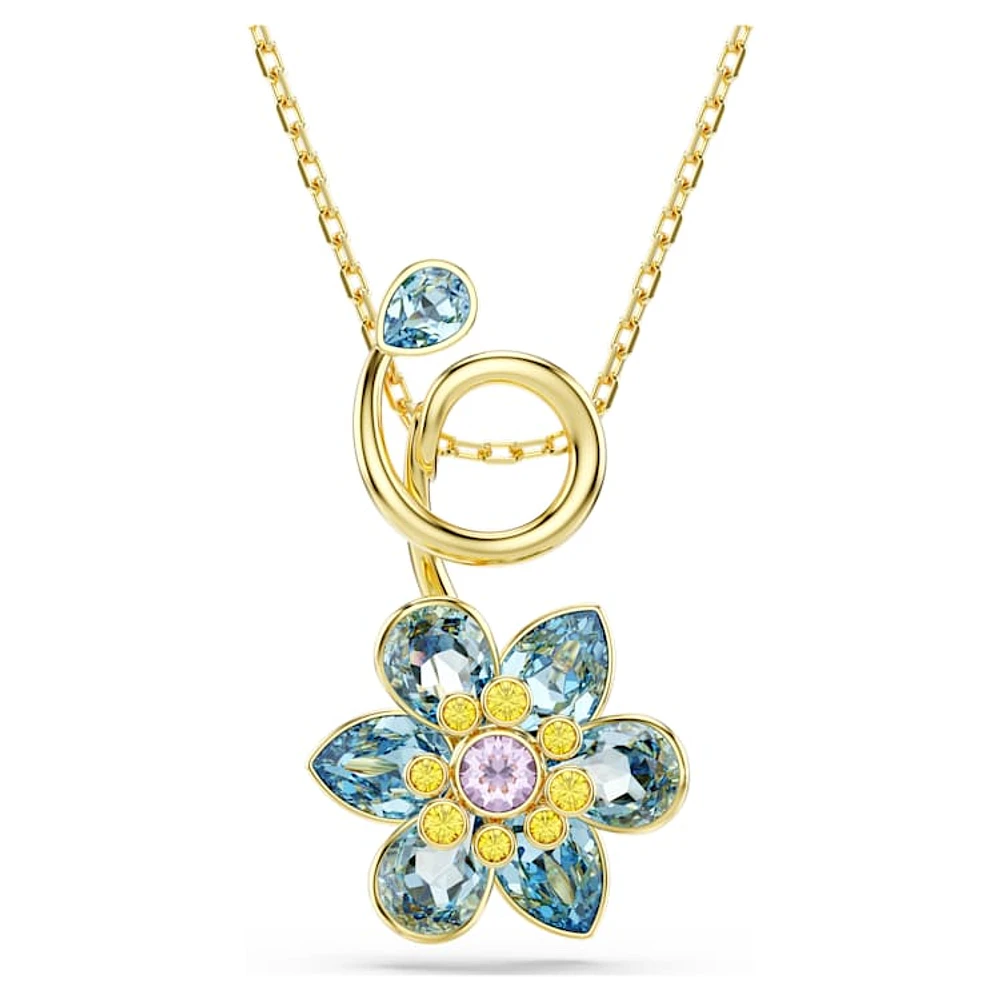 Idyllia pendant, Mixed cuts, Flower, Blue, Gold-tone plated by SWAROVSKI