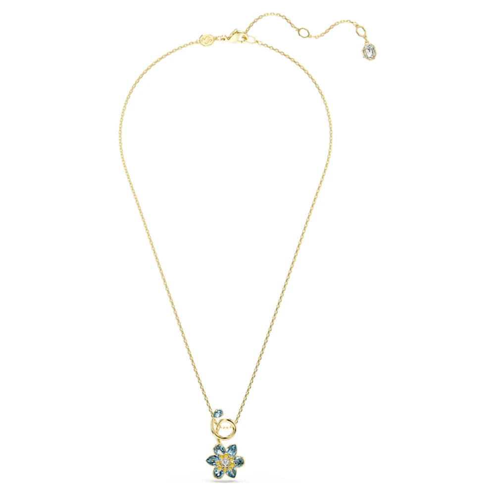 Idyllia pendant, Mixed cuts, Flower, Blue, Gold-tone plated by SWAROVSKI