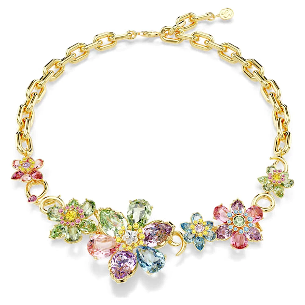 Idyllia necklace, Mixed cuts, Flower, Multicoloured, Gold-tone plated by SWAROVSKI