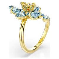 Idyllia open ring, Mixed cuts, Flower, Blue, Gold-tone plated by SWAROVSKI