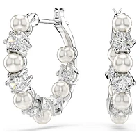 Matrix drop earrings, Crystal pearl, Round cut, White, Rhodium plated by SWAROVSKI