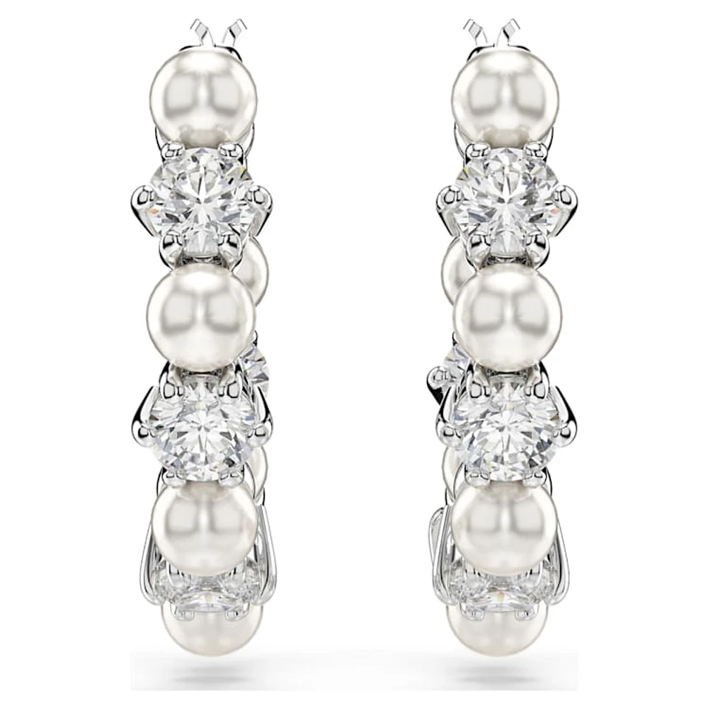 Matrix drop earrings, Crystal pearl, Round cut, White, Rhodium plated by SWAROVSKI