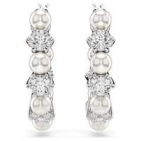 Matrix drop earrings, Crystal pearl, Round cut, White, Rhodium plated by SWAROVSKI