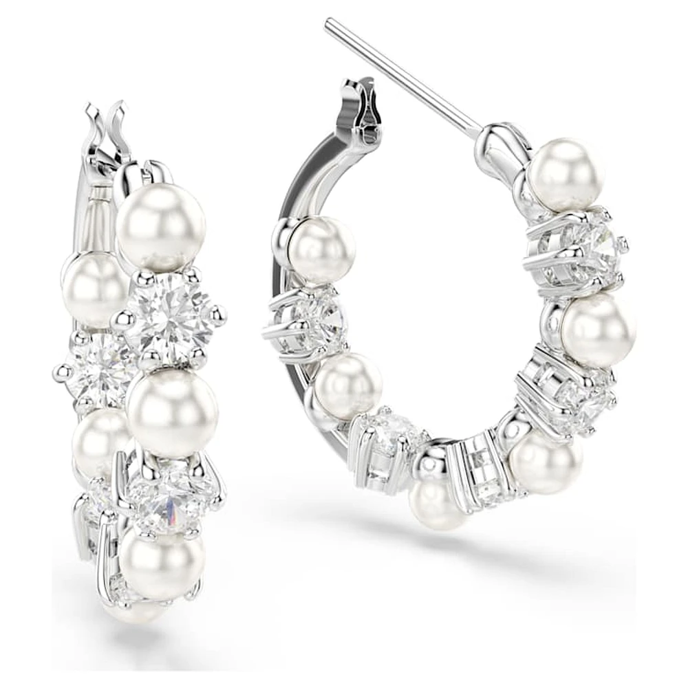 Matrix drop earrings, Crystal pearl, Round cut, White, Rhodium plated by SWAROVSKI