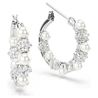 Matrix drop earrings, Crystal pearl, Round cut, White, Rhodium plated by SWAROVSKI