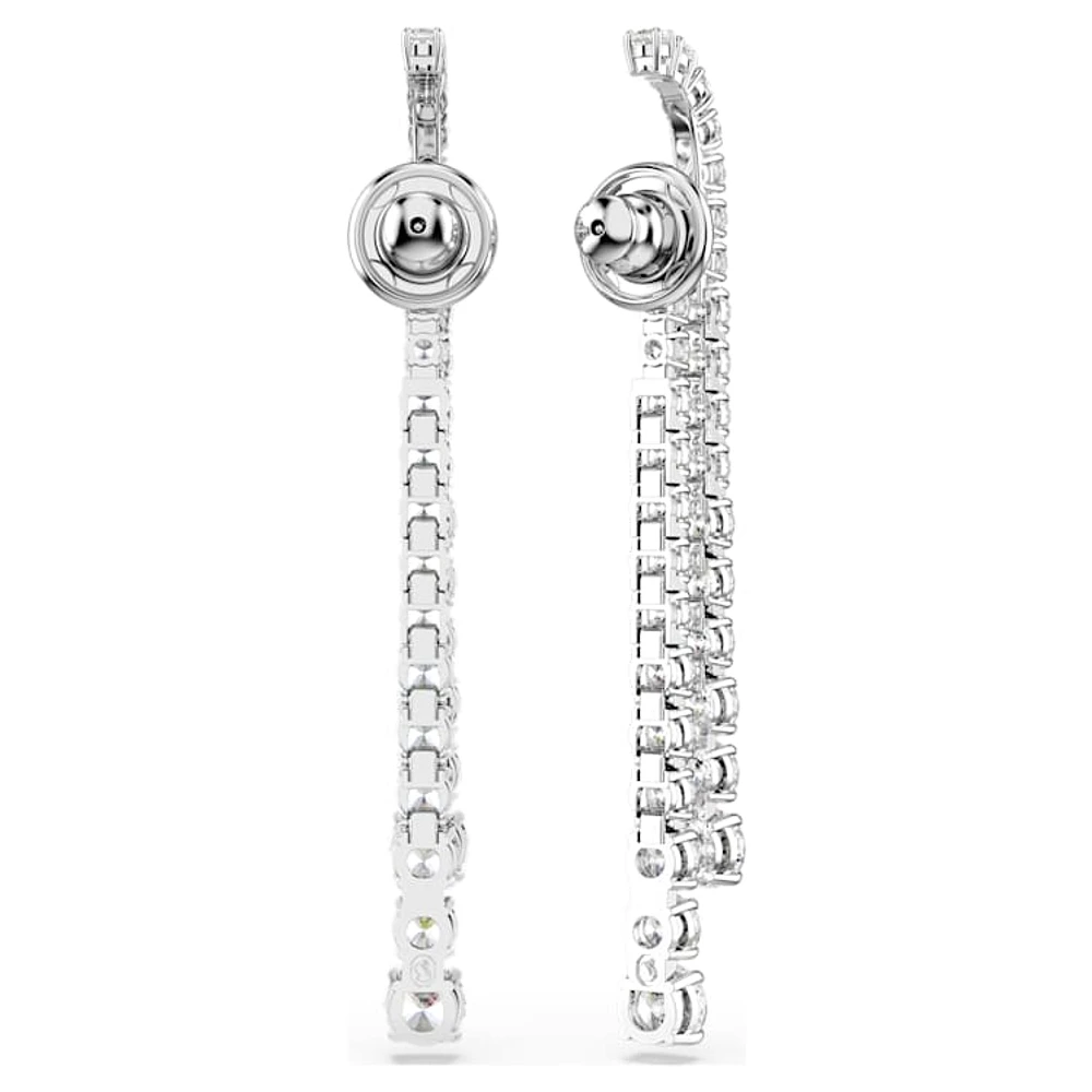 Matrix drop earrings, Gradient of round cuts, White, Rhodium plated by SWAROVSKI