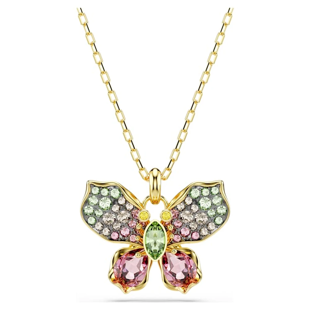 Idyllia pendant, Mixed cuts, Pavé, Butterfly, Multicoloured, Gold-tone plated by SWAROVSKI