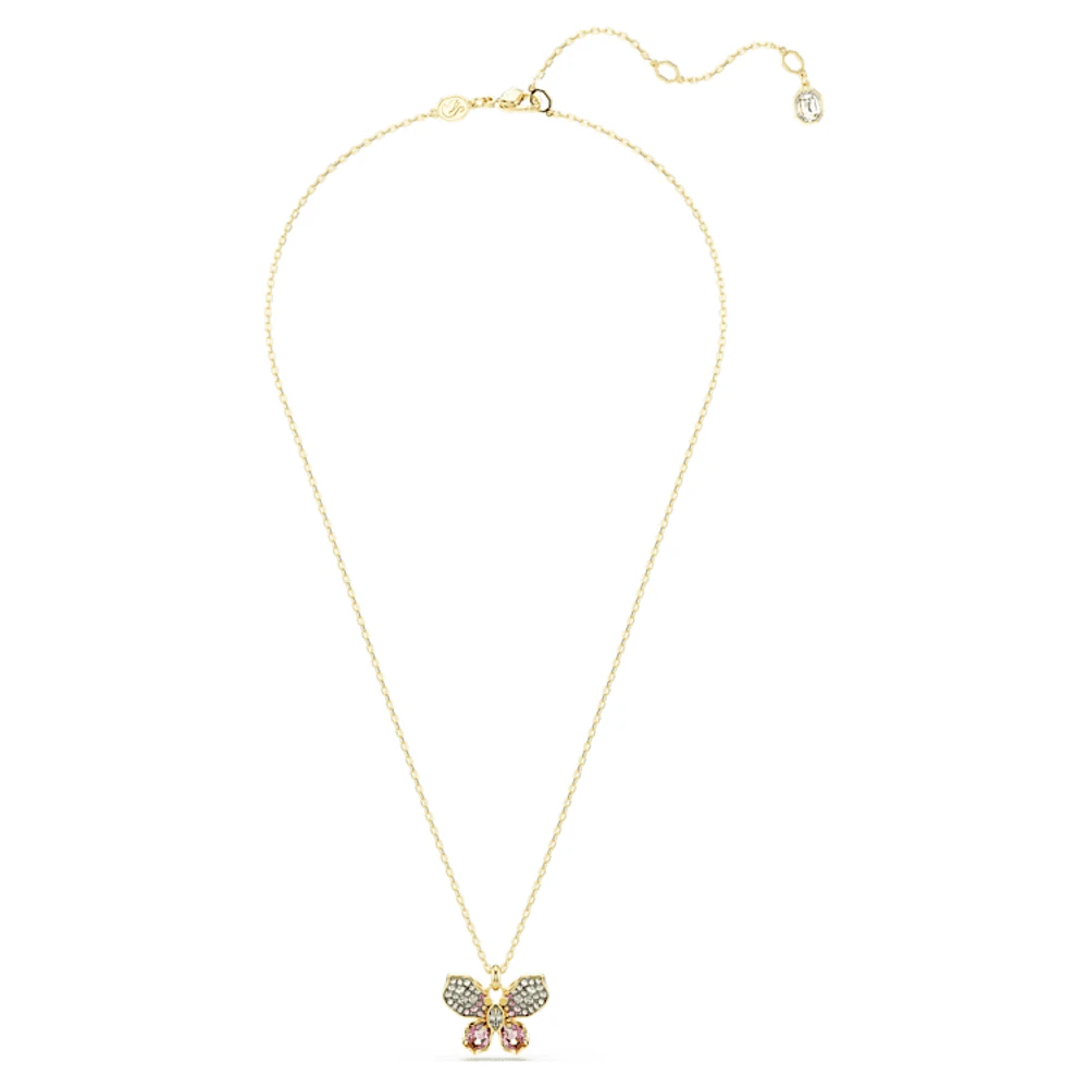 Idyllia pendant, Mixed cuts, Pavé, Butterfly, Multicoloured, Gold-tone plated by SWAROVSKI