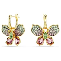 Idyllia drop earrings, Mixed cuts, Pavé, Butterfly, Multicoloured, Gold-tone plated by SWAROVSKI