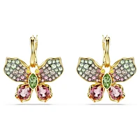 Idyllia drop earrings, Mixed cuts, Pavé, Butterfly, Multicoloured, Gold-tone plated by SWAROVSKI