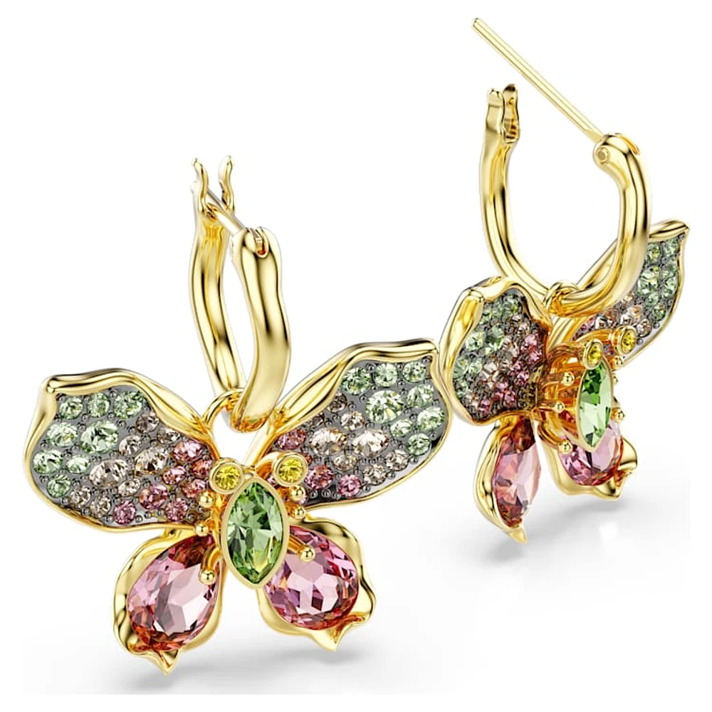 Idyllia drop earrings, Mixed cuts, Pavé, Butterfly, Multicoloured, Gold-tone plated by SWAROVSKI