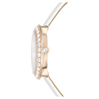 Matrix Tennis watch, Swiss Made, Leather strap, White, Champagne gold-tone finish by SWAROVSKI