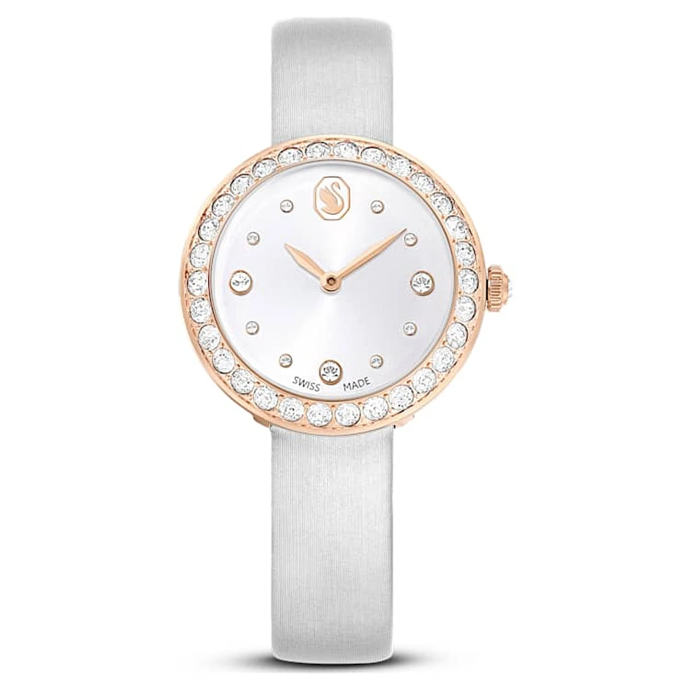 Matrix Tennis watch, Swiss Made, Leather strap, Grey, Rose gold-tone finish by SWAROVSKI