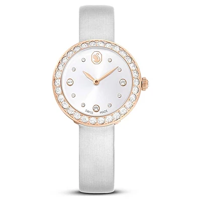 Matrix Tennis watch, Swiss Made, Leather strap, Grey, Rose gold-tone finish by SWAROVSKI