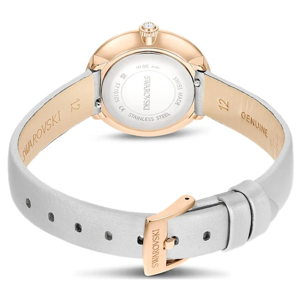 Matrix Tennis watch, Swiss Made, Leather strap, Grey, Rose gold-tone finish by SWAROVSKI