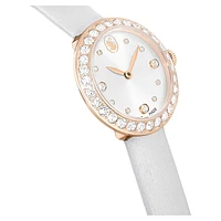 Matrix Tennis watch, Swiss Made, Leather strap, Grey, Rose gold-tone finish by SWAROVSKI