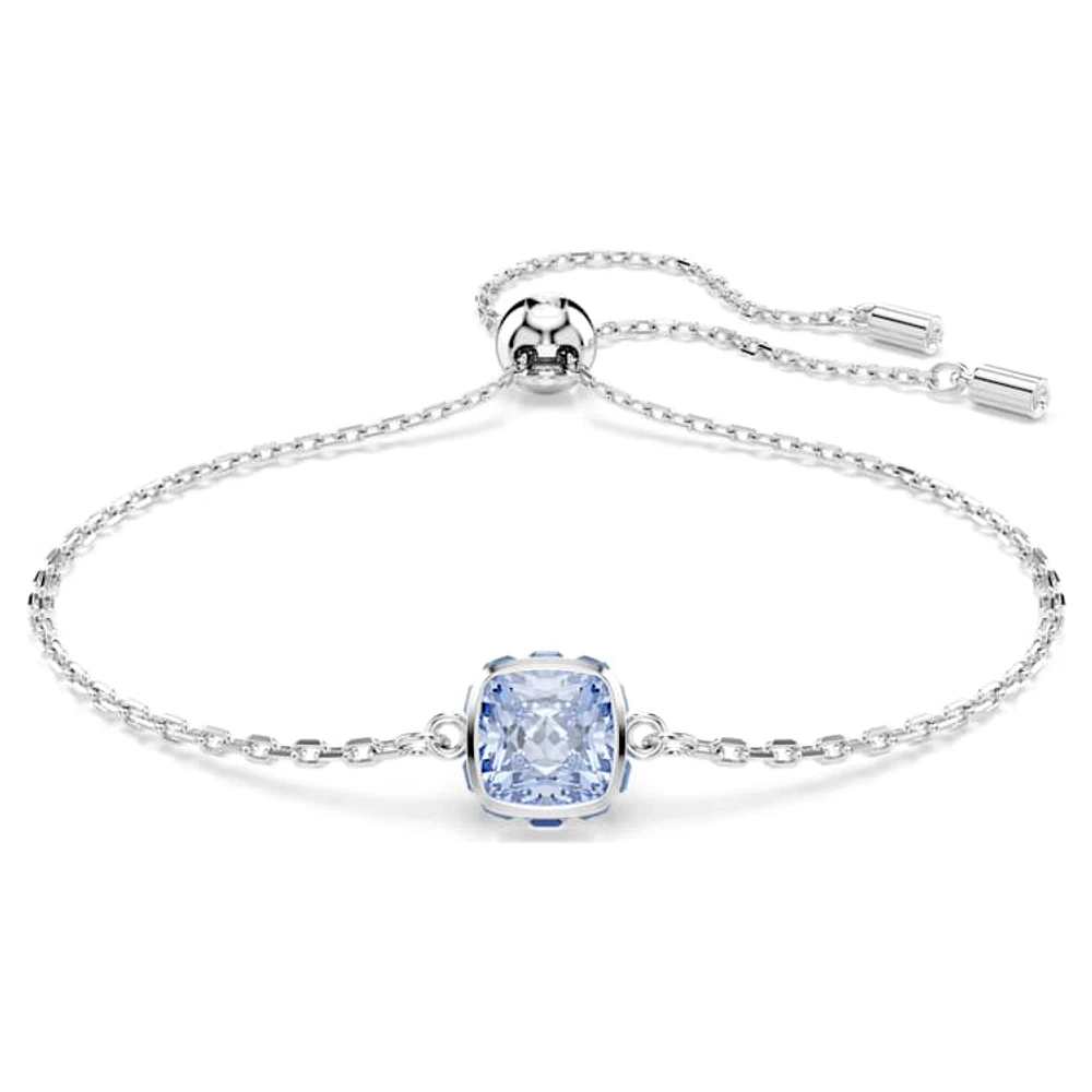 Birthstone bracelet, Square cut, March, Blue, Rhodium plated by SWAROVSKI