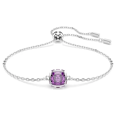 Birthstone bracelet, Square cut, February, Purple, Rhodium plated by SWAROVSKI