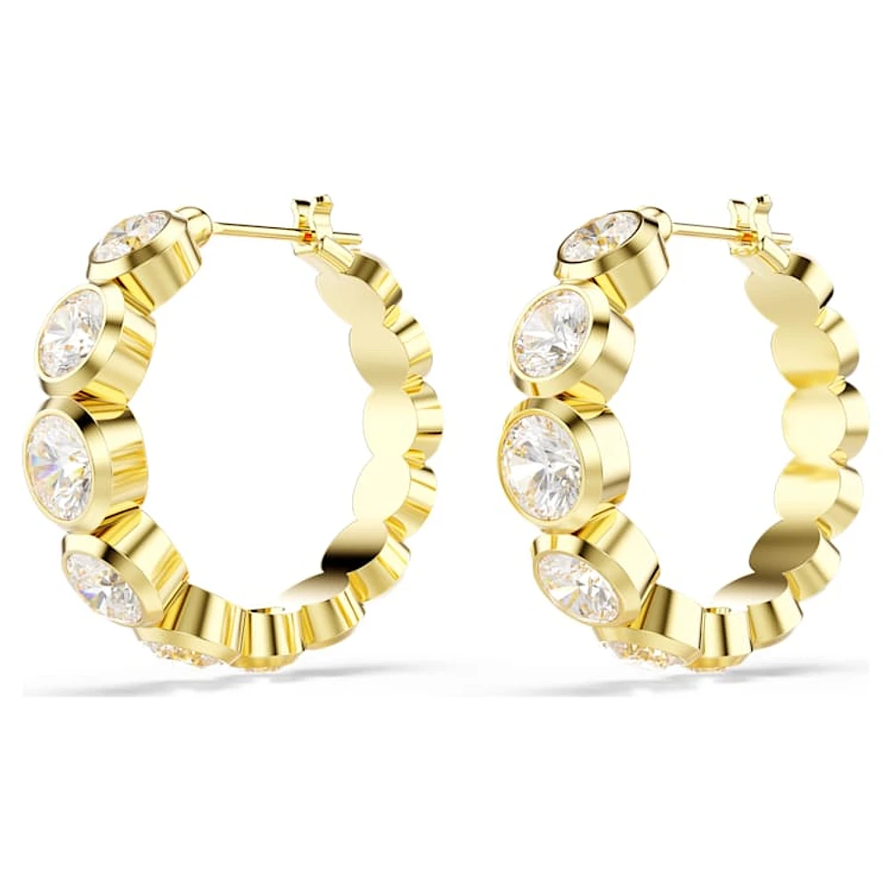 Imber hoop earrings, Round cut, White, Gold-tone plated by SWAROVSKI