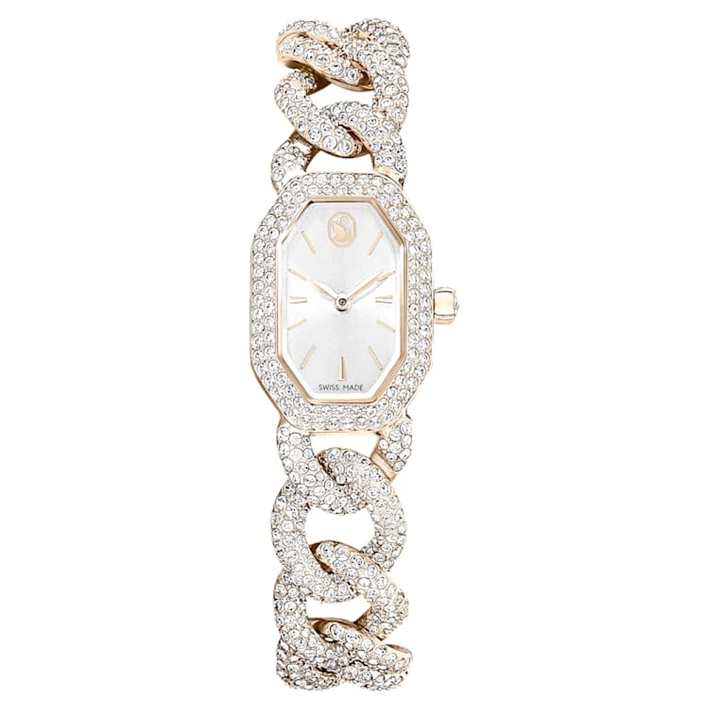 Dextera Chain watch, Swiss Made, Crystal bracelet, White, Champagne gold-tone finish by SWAROVSKI