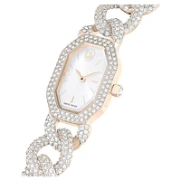 Dextera Chain watch, Swiss Made, Crystal bracelet, White, Champagne gold-tone finish by SWAROVSKI