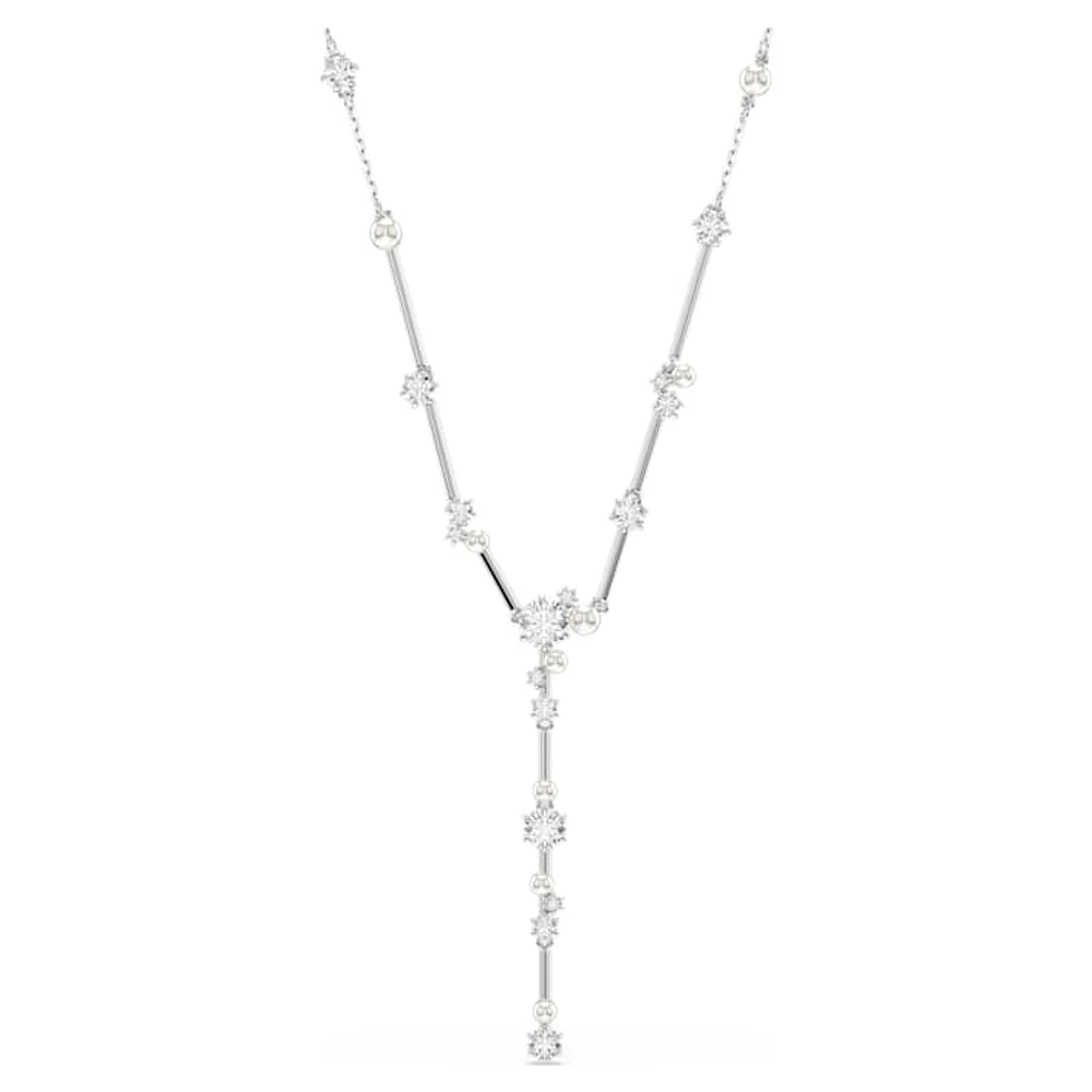 Constella Y necklace, Crystal pearl, Round cuts, White, Rhodium plated by SWAROVSKI