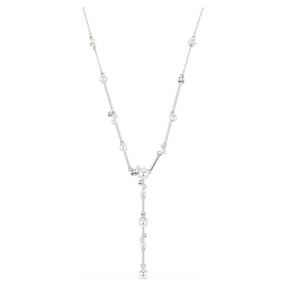 Constella Y necklace, Crystal pearl, Round cuts, White, Rhodium plated by SWAROVSKI