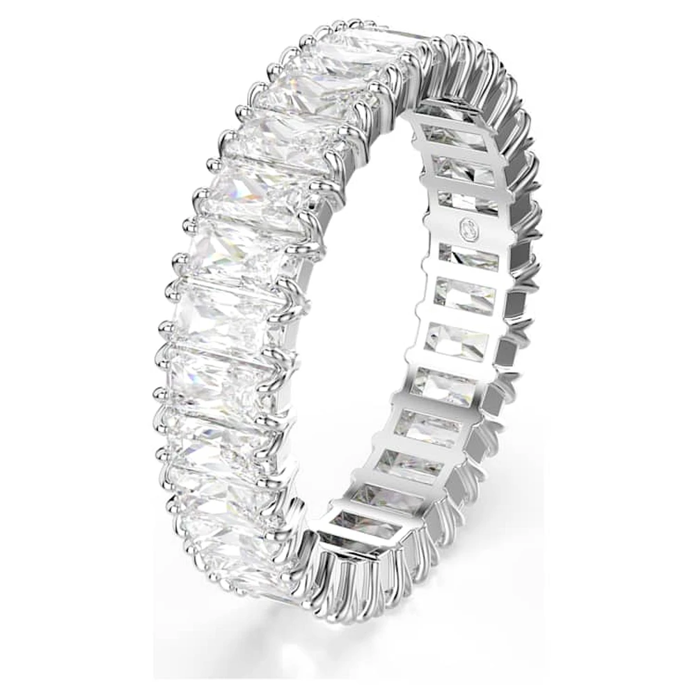 Matrix ring, Baguette cut, White, Silver-tone finish by SWAROVSKI