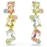 Gema drop earrings, Asymmetrical design, Mixed cuts, Multicoloured, Gold-tone plated by SWAROVSKI