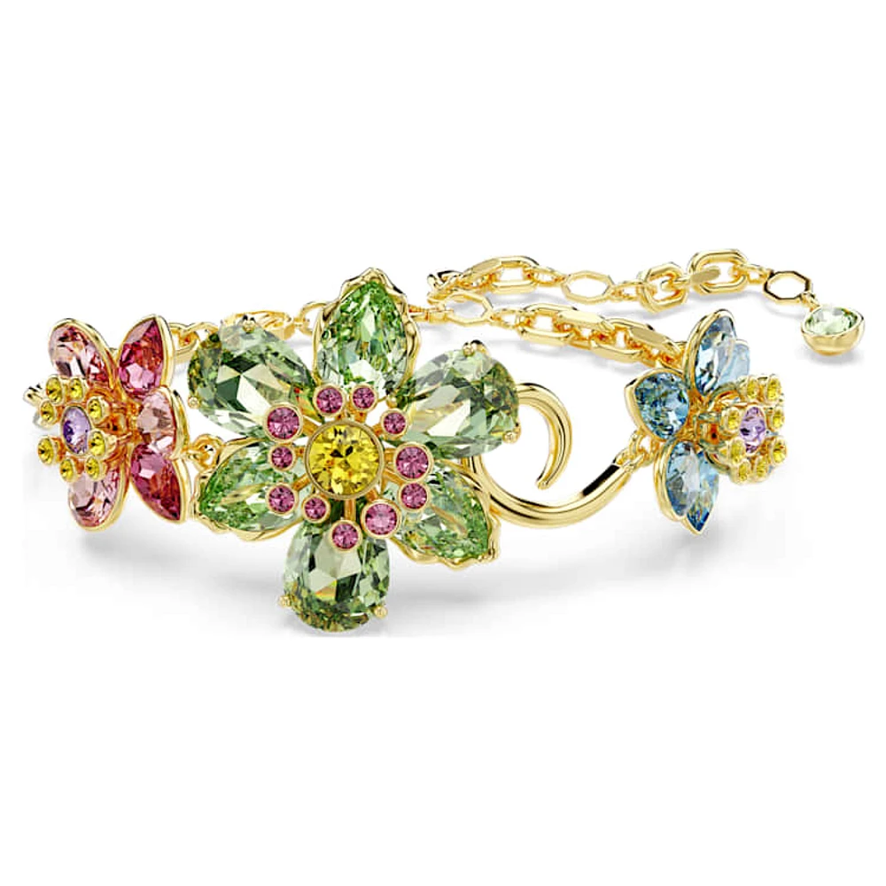 Idyllia bracelet, Mixed cuts, Flower, Multicoloured, Gold-tone plated by SWAROVSKI