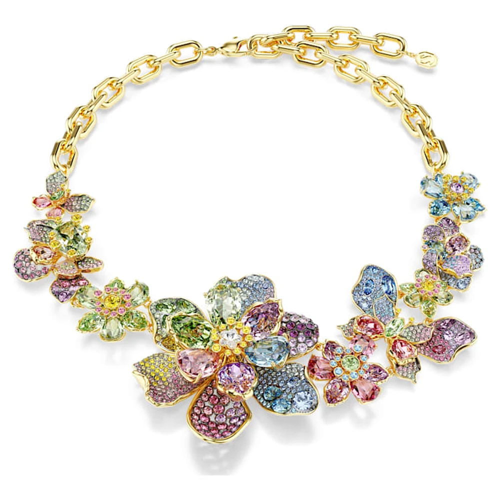 Idyllia necklace, Mixed cuts, Pavé, Flower, Multicoloured, Gold-tone plated by SWAROVSKI