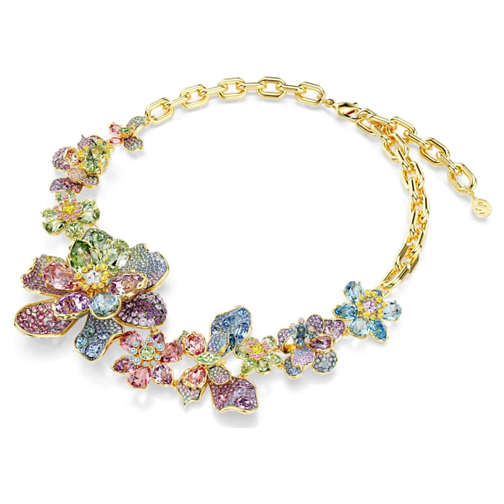 Idyllia necklace, Mixed cuts, Pavé, Flower, Multicoloured, Gold-tone plated by SWAROVSKI