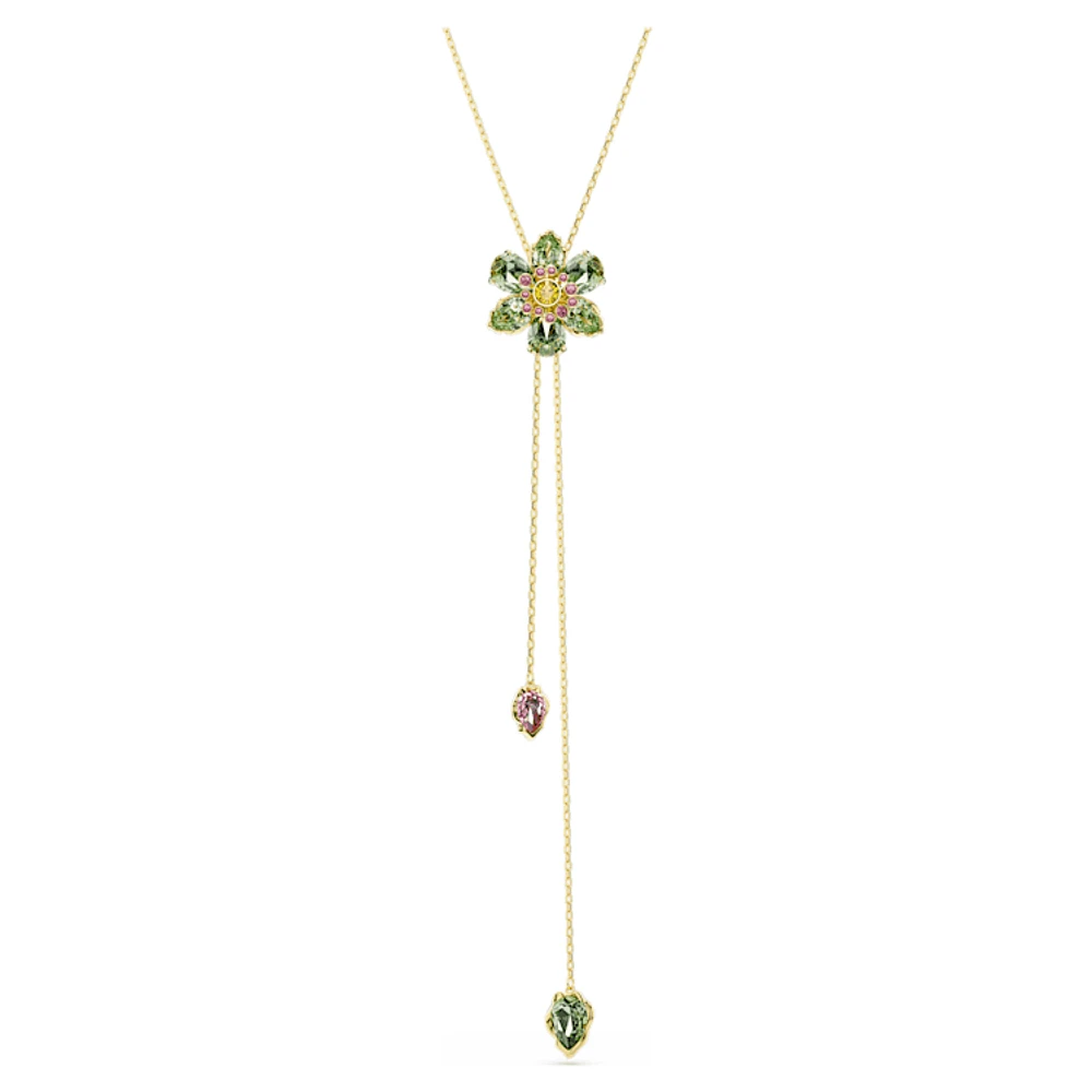 Idyllia Y pendant, Mixed cuts, Flower, Multicoloured, Gold-tone plated by SWAROVSKI