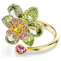 Idyllia open ring, Mixed cuts, Flower, Green, Gold-tone plated by SWAROVSKI