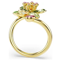 Idyllia open ring, Mixed cuts, Flower, Green, Gold-tone plated by SWAROVSKI