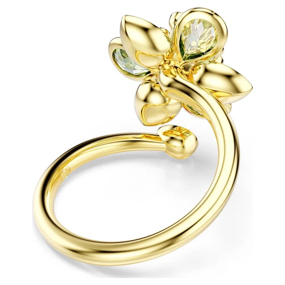 Idyllia open ring, Mixed cuts, Flower, Green, Gold-tone plated by SWAROVSKI