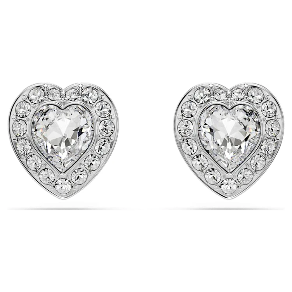 Ariana Grande x Swarovski stud earrings, Mixed cuts, Heart, White, Rhodium plated by SWAROVSKI