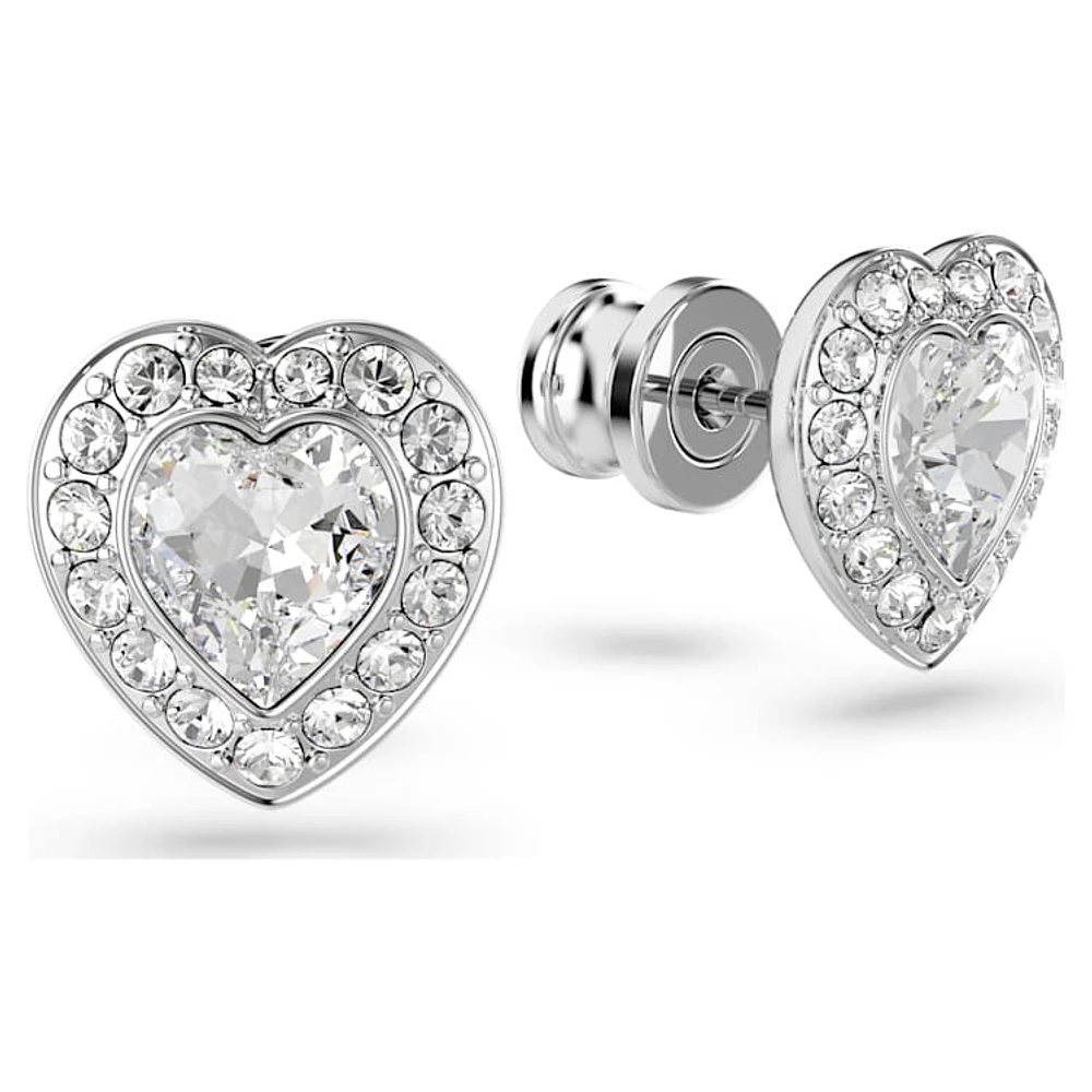 Ariana Grande x Swarovski stud earrings, Mixed cuts, Heart, White, Rhodium plated by SWAROVSKI