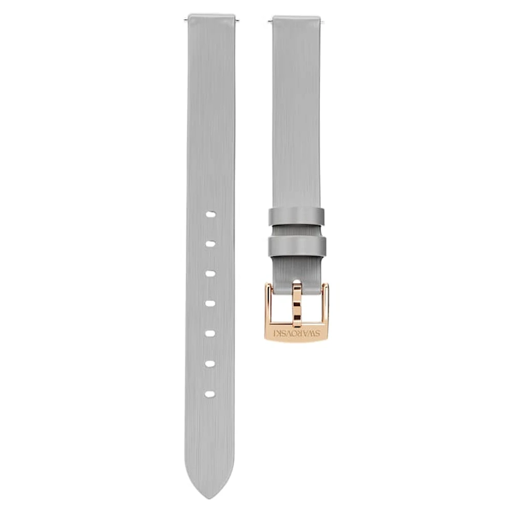 Watch strap, 12 mm (0.47") width, Leather, Silver Tone, Rose gold-tone finish by SWAROVSKI