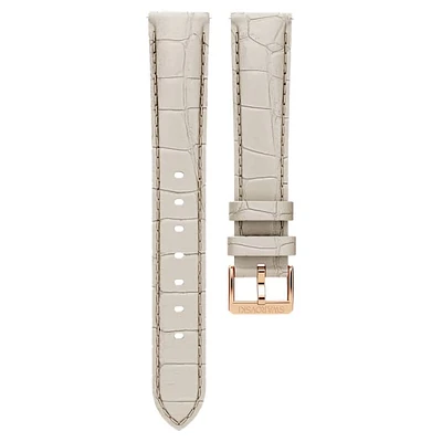 Watch strap, 16 mm (0.63") width, Leather with stitching, Gray, Rose gold-tone finish by SWAROVSKI